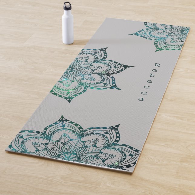 Tapete De Yoga Mandala Teal e Cinza Yoga Mat Personalizado (In Situ)