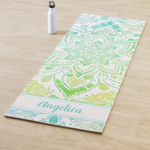 Tapete De Yoga Mandala Yoga Mat em Aqua Blue & Verde limão