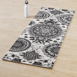 Tapete De Yoga Mandalas a preto e branco