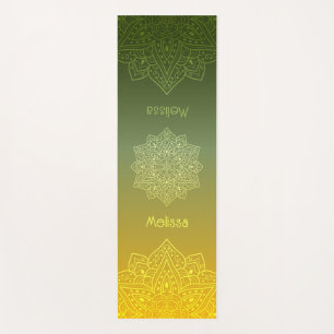 Tapete De Yoga Mandalas Com Gradiente De Verde Para Amarelo Com N