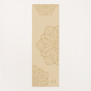 Tapete De Yoga Mandalas Modernas Decorativas Bege Com Iniciais
