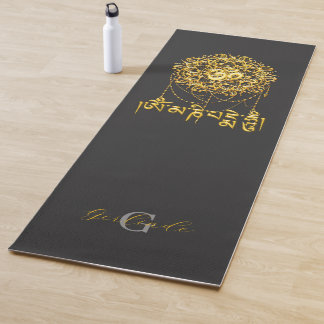 Tapete De Yoga Mantra Budista Mani em Ouro com Mandala
