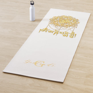 Tapete De Yoga Mantra Mani Budista em Ouro com Mandala