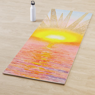 Tapete De Yoga Mar de Aquarela Águas Douradas Dótulos Solares M