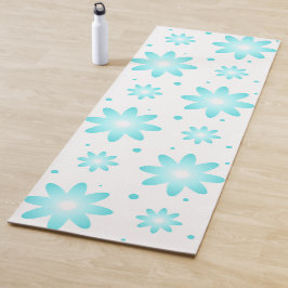 Tapete De Yoga Margarida delicada branca e turquesa, padrão de po