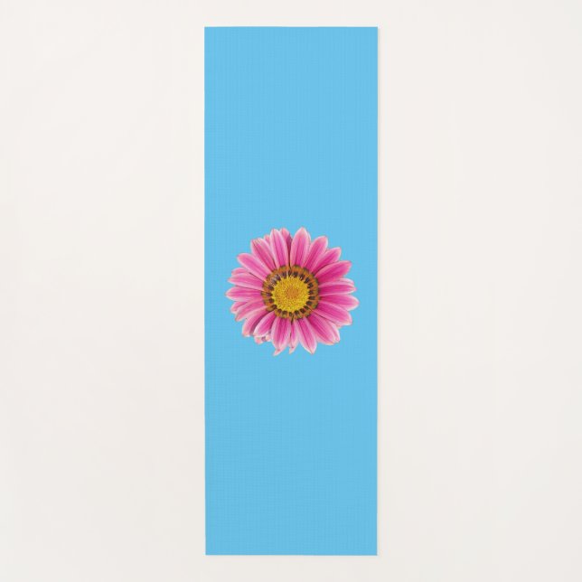 Tapete De Yoga Margarida Rosa em Azul (Frente)
