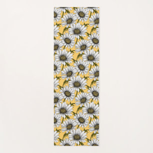 Tapete De Yoga Margaridas brancas, flores silvestres em amarelo