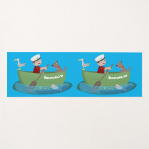 Tapete De Yoga Marinheiro e cartoon de barco a remos de cãozinho