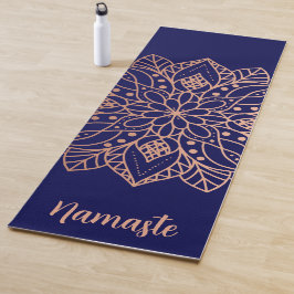 Tapete De Yoga Marinho Azul e Rosa Dourado Mandala Flower Nome Pe