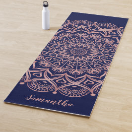 Tapete De Yoga Marinho Azul e Rosa Dourado Mandala Personalizado