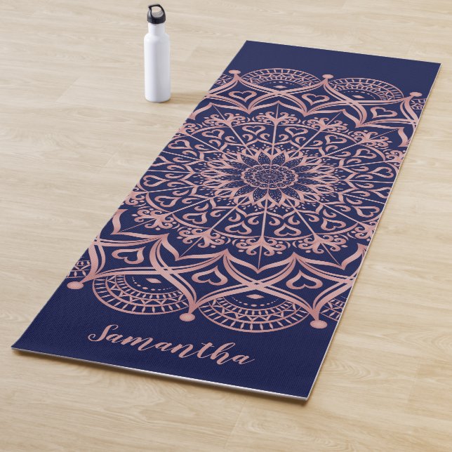 Tapete De Yoga Marinho Azul e Rosa Dourado Mandala Personalizado (In Situ)
