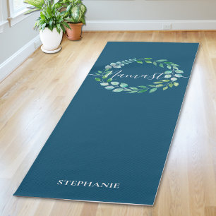 Tapete De Yoga Marinho Azul Floral Monograma