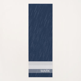 Tapete De Yoga Marinho Branco Geométrico Monograma Azul