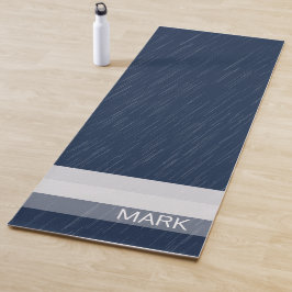 Tapete De Yoga Marinho Branco Geométrico Monograma Azul