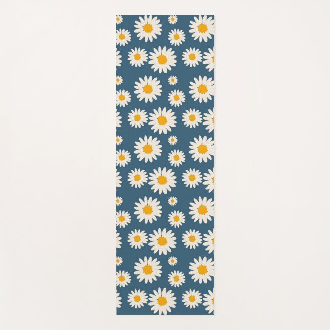 Tapete De Yoga Marinho Daisy Floral Bohemian Padrão Botânico (Frente)