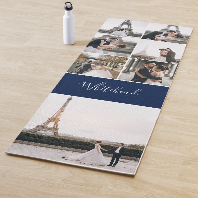 Tapete De Yoga Marinho de Colagem de Fotos Monograma Moderno (In Situ)
