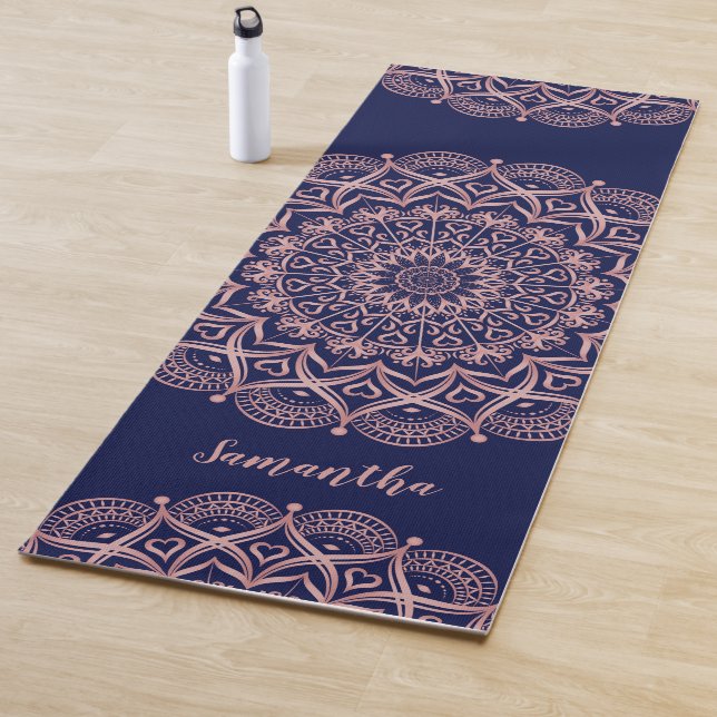 Tapete De Yoga Marinho personalizado Blue e Rosa Dourado Mandala (In Situ)