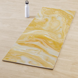 Tapete De Yoga Mármore Branco Amarelo do Luxo Zen (Duplo Lado)