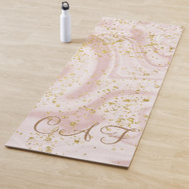Tapete De Yoga Mármore Branco Rosa com Glitter Dourado Monogramad