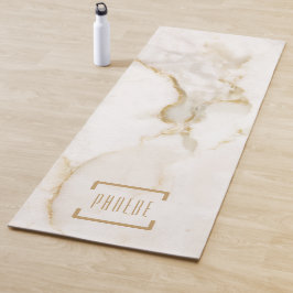 Tapete De Yoga Mármore de Efeito Dourado com Nome Personalizado M