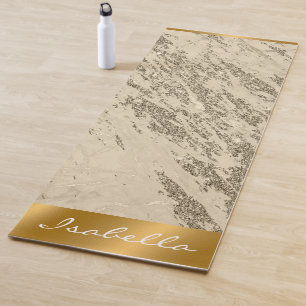 Tapete De Yoga Mármore Dourado de champanhe de luxo Personalizado