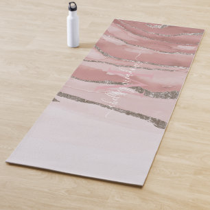 Tapete De Yoga Mármore Dourado Rosa Monograma Caligrafia Nome Scr