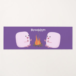 Tapete De Yoga Marshmallows cor-de-rosa lindos por desenhos anima