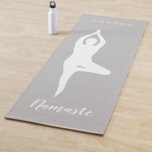 Tapete De Yoga Mata de yoga cinza personalizada da árvore Namasté
