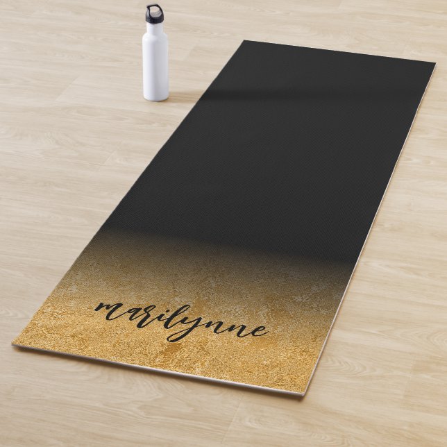 Tapete De Yoga Matriz de Exercício Dourado Preto Personalizado (In Situ)