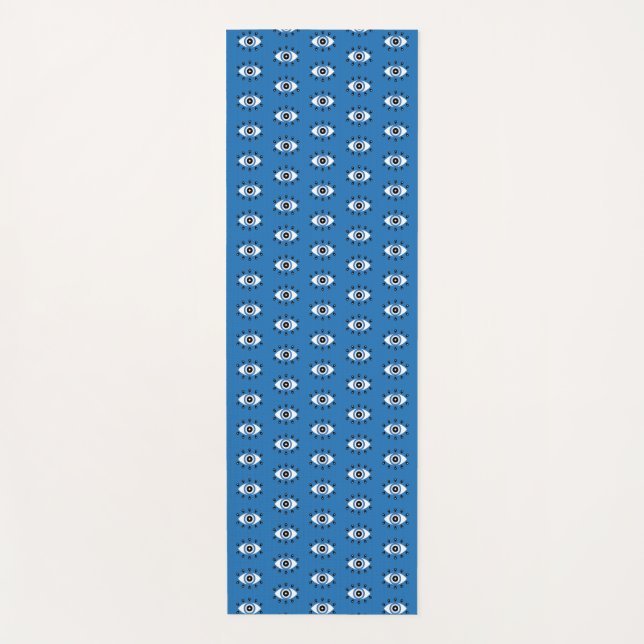 Tapete De Yoga Mau de Olho Grego Padrão Azul Preto Branco (Frente)
