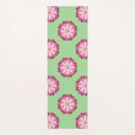 Tapete De Yoga Medalhão Verde-Asiático Pastel Rosa Floral