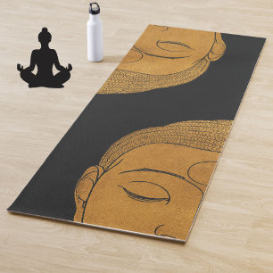 Tapete De Yoga Meditação Negra de Buda Zen de Bronze Elegante