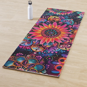 Tapete De Yoga Meditação Yoga Chakra do Girassol Floral Neon