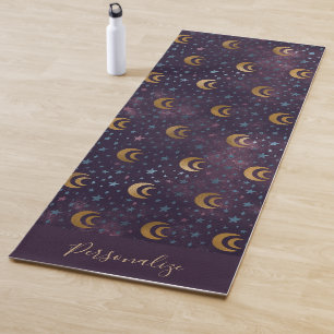 Tapete De Yoga Meditação Zen Stars Elegante Dourada Half Moon