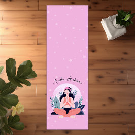 Tapete De Yoga Menina rosa e azul-branca em meditação com flores