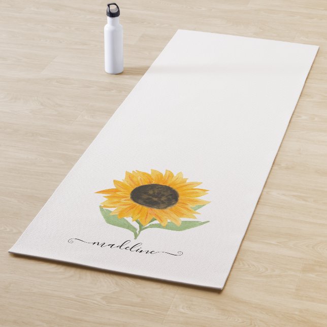 Tapete De Yoga Minimal Rustic Sunflower Personalized Name Script (In Situ)