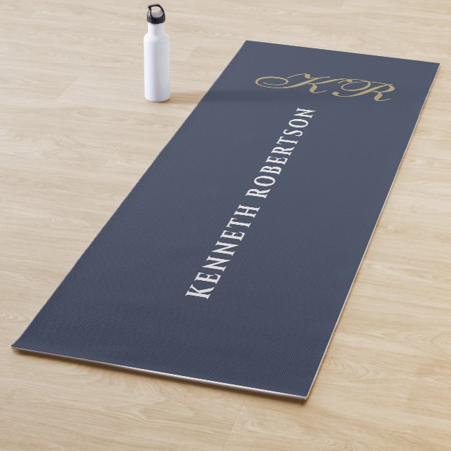 Tapete De Yoga Minimalist Monogram Dusty Navy Blue Gold White Men (In Situ)