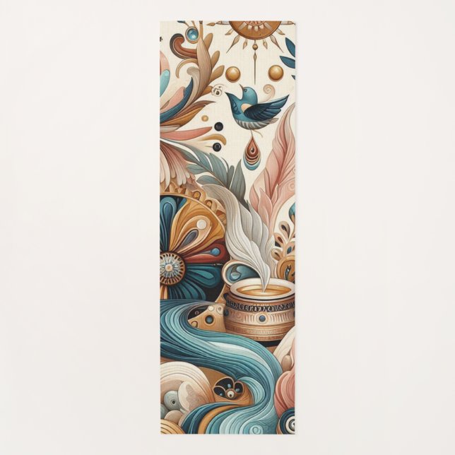 Tapete De Yoga Mistura boêmica de chá, magenta, flores roxas (Frente)