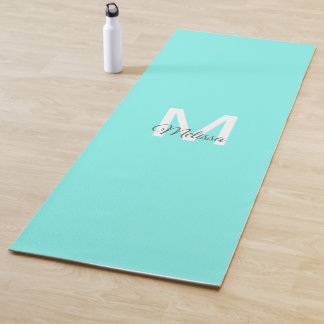 Tapete De Yoga moder chic minimalista monograma turquesa aqua azu