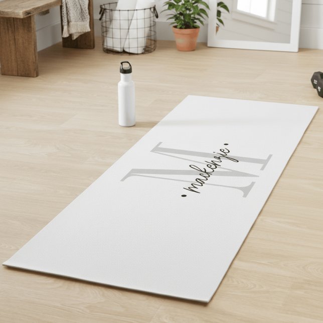 Tapete De Yoga Modern Monogram Minimal Black White (Criador carregado)