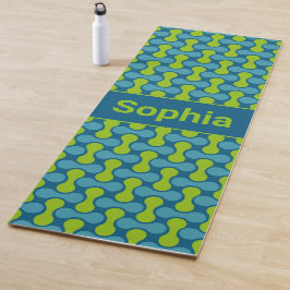Tapete De Yoga Modern Retro Link Pattern in Blue and Green