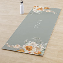 Modern Sage Green Floral Yoga Mat