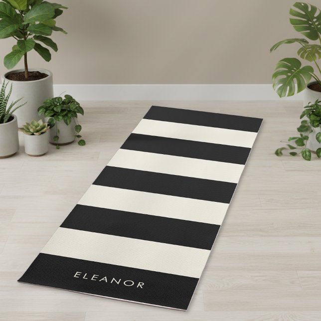 Tapete De Yoga Modern Stylish Simple Ivory and Black Custom Name (Criador carregado)