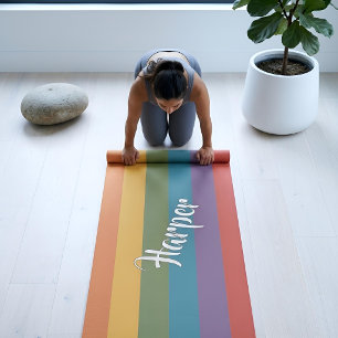 Tapete De Yoga Moderna Linear MCM Arco-íris Personalizado