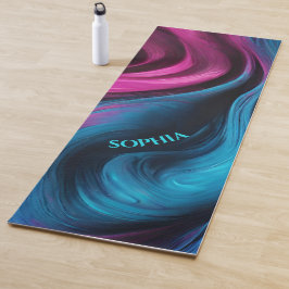 Tapete De Yoga Moderno Abstrato-Azul e Rosa-
