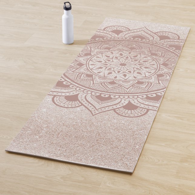 Tapete De Yoga Moderno Mandala Om Exercício Glitter Dourado Rosa (In Situ)