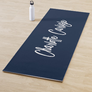 Tapete De Yoga Moderno Script Letreirado Elegante Azul Marinho