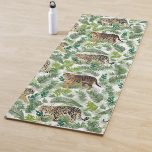 Tapete De Yoga Modernos Leopardos Tigres Plantas Selvagens