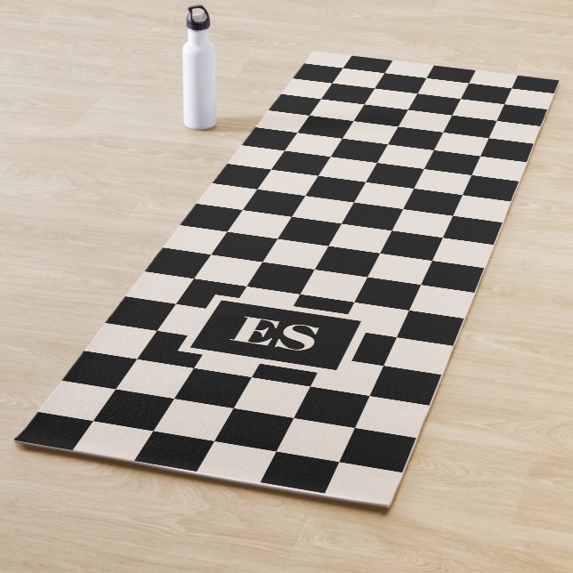Tapete De Yoga Monogram Black Cream Checkered Pattern (In Situ)