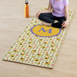 Tapete De Yoga Monogram Coneflower Butterfly Floral Patterned